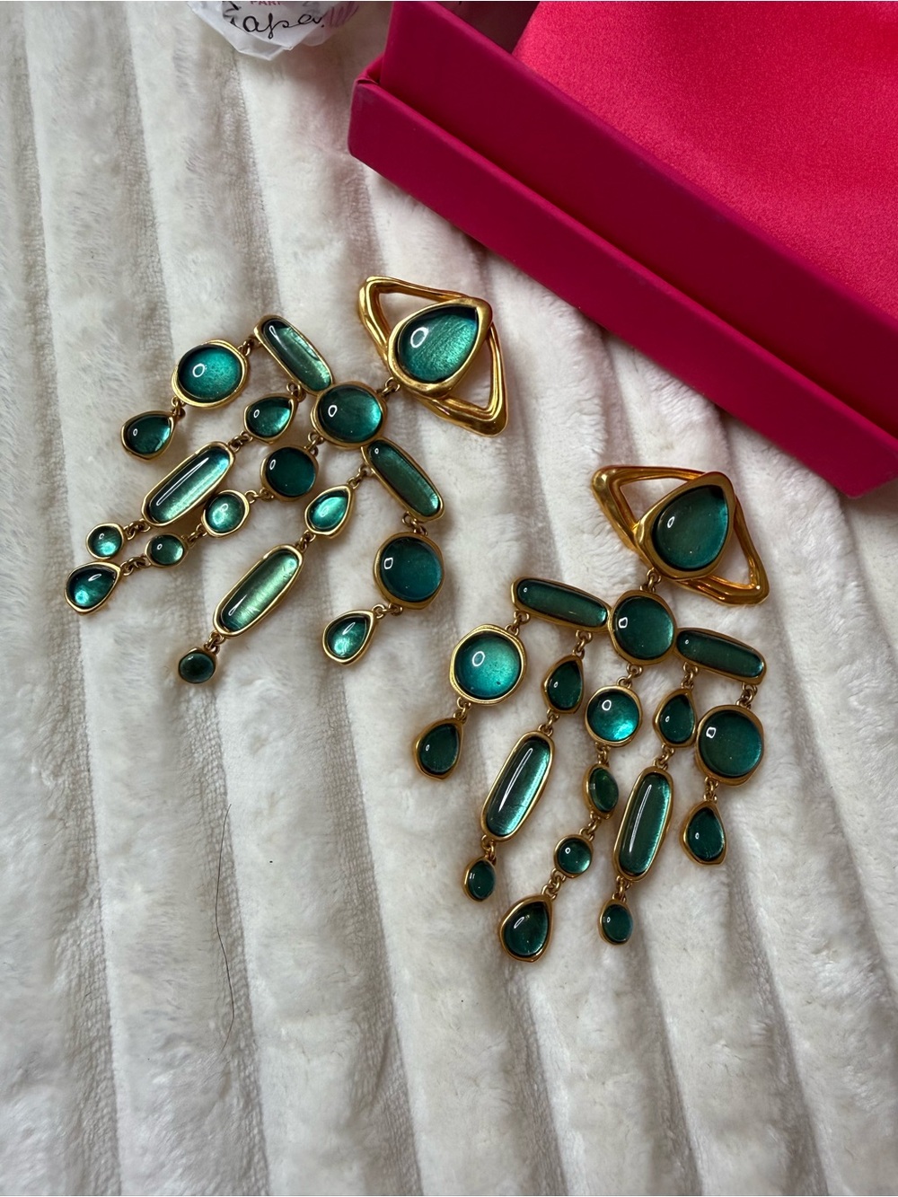 Schiaparelli Gold-Tone/Resin Green Eye Drop Earrings